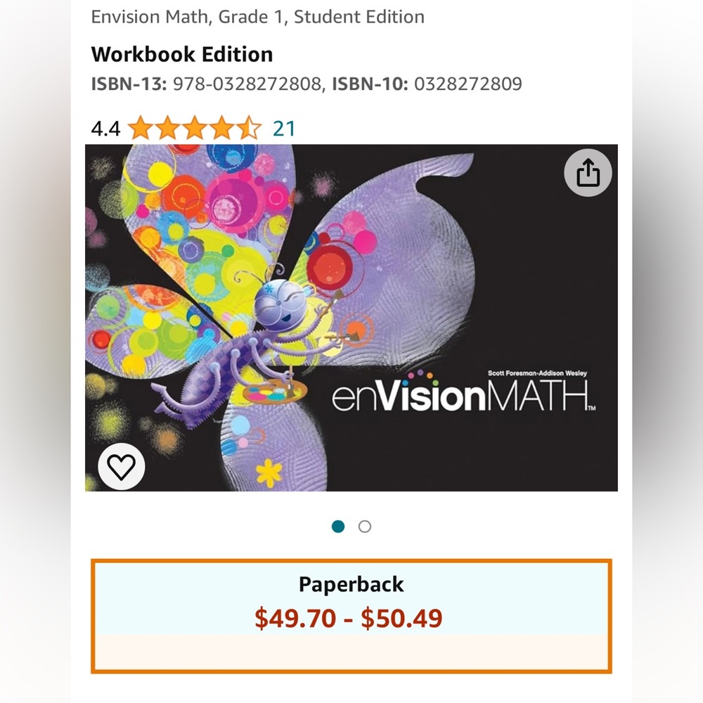 Envision Math, Grade 1, Student Edition‎ Large format workbook - Picture 5 of 6